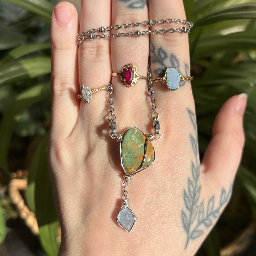 Tourqoise and blue calcite double dangle interchangeable necklace
